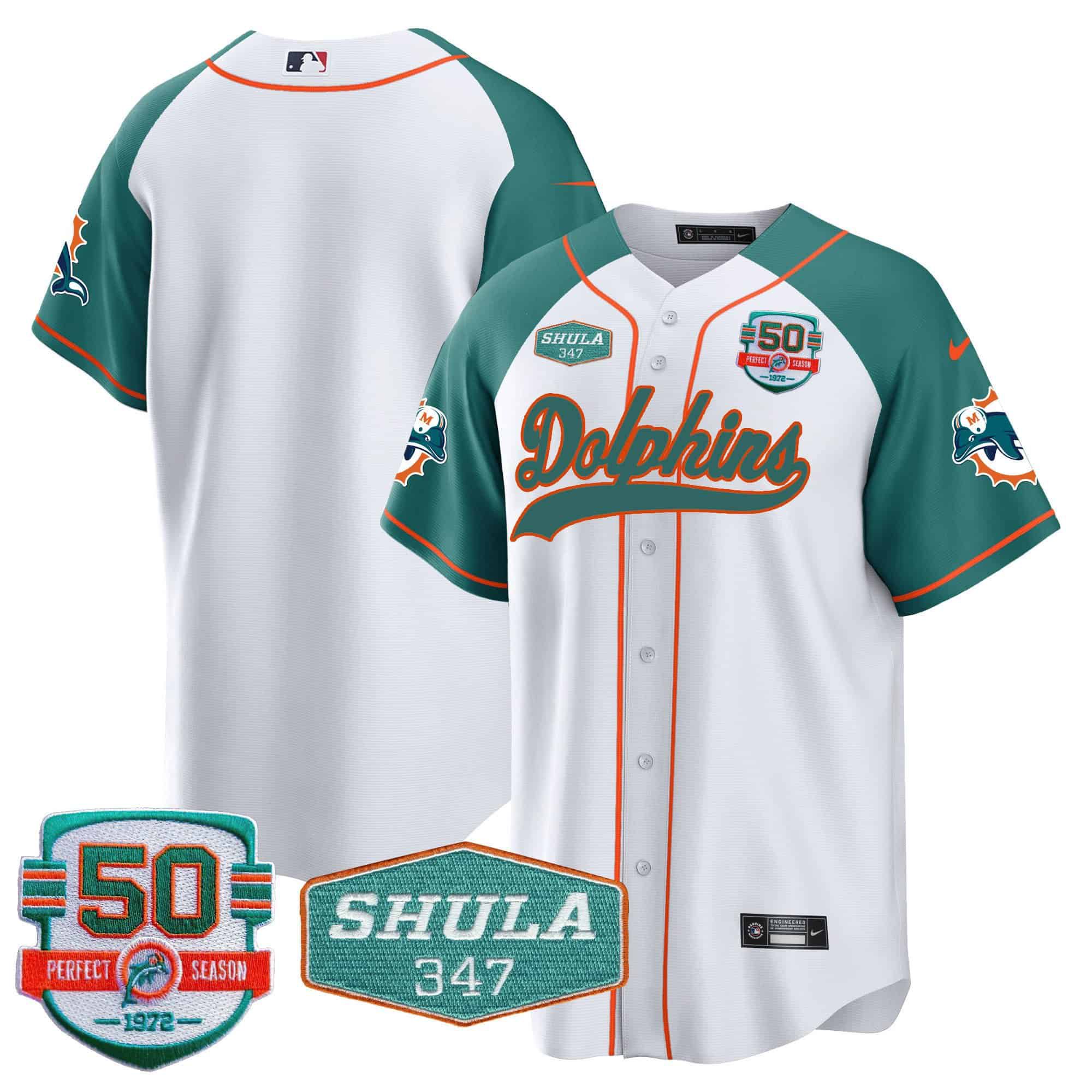 Men Miami Dolphins Blank White 2024 Nike 50th Don Shula Memorial Patch Baseball NFL Jersey style 1